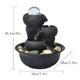8inches Flowing Bowls Table Fountain with LED Light Crystal Ball for Office and Home Decor