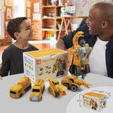 5 in 1 Dinosaur Transforming Robot Toys Set;  Magnetic Assemble into Emulation 14.5 inches Large Robot Figures;  5 Construction Trucks & Dinosaurs for Boys;  Kids Ages 3 and Up