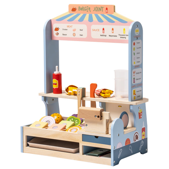Wooden Slice & Stack Sandwich Counter with Deli Slicer,Kitchen Food Set For Toddlers And Kids Ages 3+