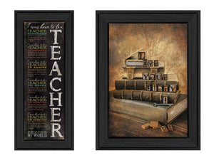 "School Collection" 2-Piece Vignette By R. Vieira and P. Britton; Printed Wall Art; Ready To Hang Framed Poster; Black Frame