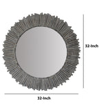 DunaWest 32 Inch Round Beveled Floating Wall Mirror with Sunflower Wooden Frame, Gray