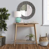 DunaWest 32 Inch Round Beveled Floating Wall Mirror with Sunflower Wooden Frame, Gray