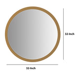 DunaWest 32 Inch Round Wooden Frame Floating Wall Beveled Mirror, Brown