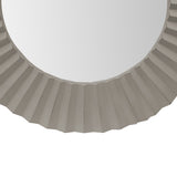 DunaWest 32 Inch Round Beveled Floating Wall Mirror with Corrugated Design Wooden Frame, Gray